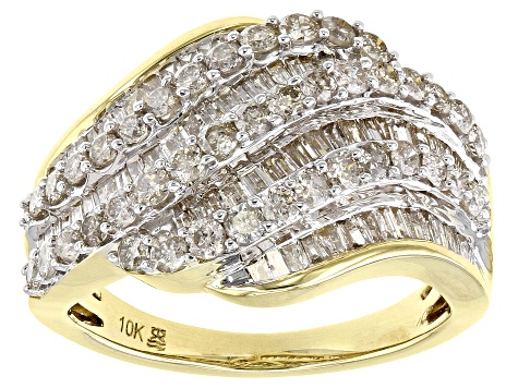Pre-Owned White Diamond 10k Yellow Gold Bypass Ring 1.50ctw