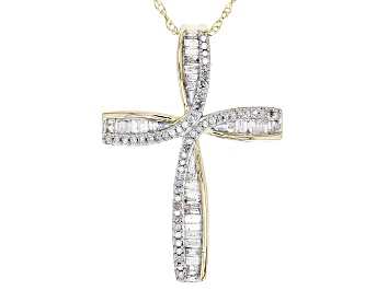 Picture of Pre-Owned White Diamond 10k Yellow Gold Cross Slide Pendant With 18" Rope Chain 0.55ctw