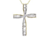 Pre-Owned White Diamond 10k Yellow Gold Cross Slide Pendant With 18" Rope Chain 0.55ctw