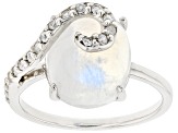 Pre-Owned Rainbow Moonstone Rhodium Over Sterling Silver Ring 0.13ctw