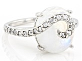 Pre-Owned Rainbow Moonstone Rhodium Over Sterling Silver Ring 0.13ctw