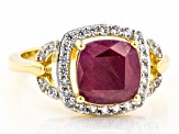 Pre-Owned Red Ruby 18k Yellow Gold Over Sterling Silver Ring 3.32ctw