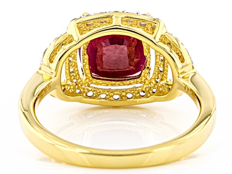 Pre-Owned Red Ruby 18k Yellow Gold Over Sterling Silver Ring 3.32ctw