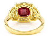 Pre-Owned Red Ruby 18k Yellow Gold Over Sterling Silver Ring 3.32ctw