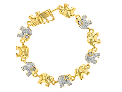Pre-Owned White Diamond Accent 14k Yellow Gold Over Brass Elephant Bracelet