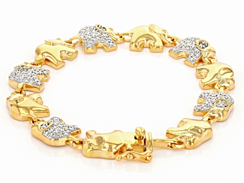 Pre-Owned White Diamond Accent 14k Yellow Gold Over Brass Elephant Bracelet