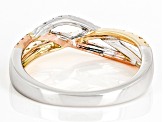 Pre-Owned Natural Yellow, Pink And White Diamond 14k Three-Tone Gold Crossover Band Ring 0.33ctw