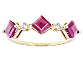 Pre-Owned Red Indian Ruby 10k Yellow Gold Rings Set Of 3 0.77ctw