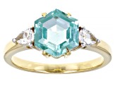 Pre-Owned Green Lab Created Spinel 18k Yellow Gold Over Sterling Silver Ring 3.13ctw