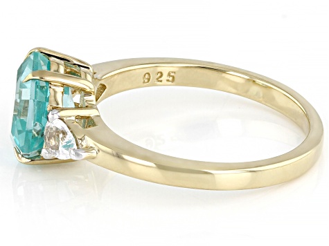 Pre-Owned Green Lab Created Spinel 18k Yellow Gold Over Sterling Silver Ring 3.13ctw