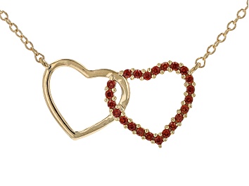 Picture of Pre-Owned Red Garnet 18k Yellow Gold Over Sterling Silver Heart Necklace 0.22ctw
