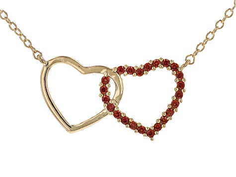 Pre-Owned Red Garnet 18k Yellow Gold Over Sterling Silver Heart Necklace 0.22ctw