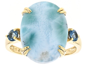 Picture of Pre-Owned Blue Larimar 18k Yellow Gold Over Sterling Silver Ring 0.36ctw