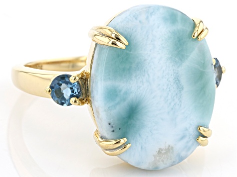 Pre-Owned Blue Larimar 18k Yellow Gold Over Sterling Silver Ring 0.36ctw