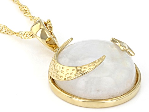 Pre-Owned Rainbow Moonstone 18K Yellow Gold Over Sterling Silver Moon & Star Pendant With 18" Chain
