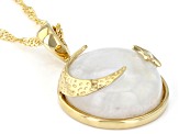 Pre-Owned Rainbow Moonstone 18K Yellow Gold Over Sterling Silver Moon & Star Pendant With 18" Chain