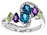 Pre-Owned Multi Gem Rhodium Over Sterling Silver Ring 1.56ctw