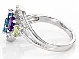 Pre-Owned Multi Gem Rhodium Over Sterling Silver Ring 1.56ctw
