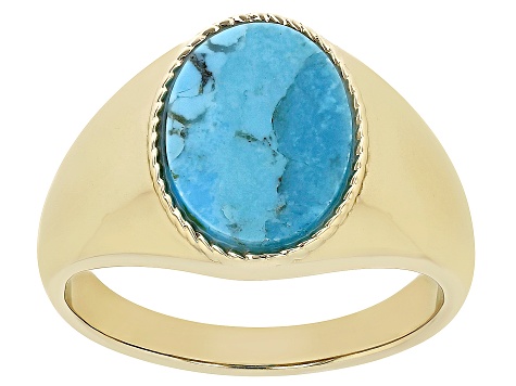 Pre-Owned Blue Turquoise 18k Yellow Gold Over Sterling Silver Men's Ring