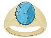 Pre-Owned Blue Turquoise 18k Yellow Gold Over Sterling Silver Men's Ring