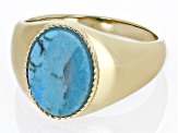 Pre-Owned Blue Turquoise 18k Yellow Gold Over Sterling Silver Men's Ring
