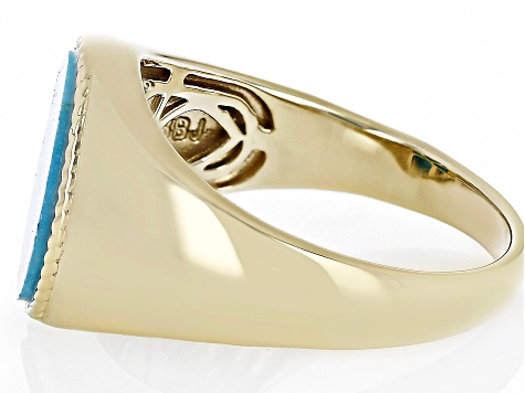 Pre-Owned Blue Turquoise 18k Yellow Gold Over Sterling Silver Men's Ring