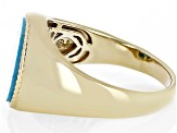 Pre-Owned Blue Turquoise 18k Yellow Gold Over Sterling Silver Men's Ring