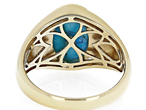 Pre-Owned Blue Turquoise 18k Yellow Gold Over Sterling Silver Men's Ring
