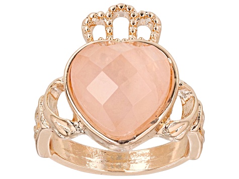 Pre-Owned Rose Quartz Rose Tone Claddagh Ring