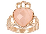 Pre-Owned Rose Quartz Rose Tone Claddagh Ring
