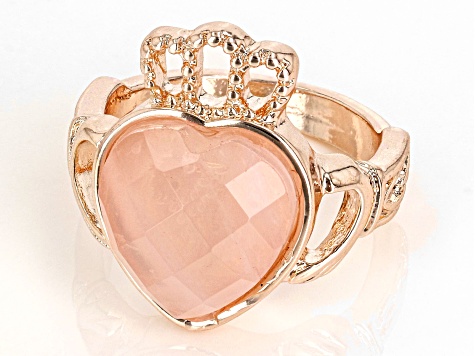 Pre-Owned Rose Quartz Rose Tone Claddagh Ring
