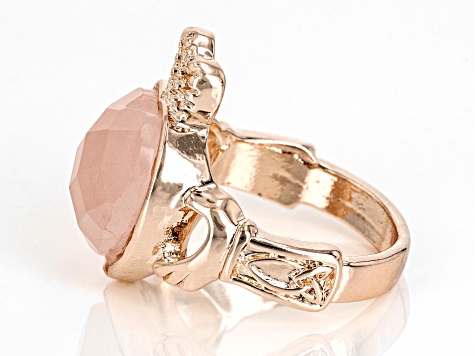 Pre-Owned Rose Quartz Rose Tone Claddagh Ring