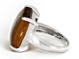 Pre-Owned Brown Tiger's Eye Rhodium Over Sterling Silver Solitaire Ring