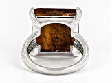 Pre-Owned Brown Tiger's Eye Rhodium Over Sterling Silver Solitaire Ring