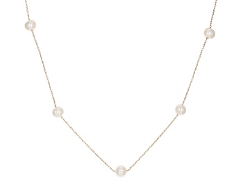 Picture of Pre-Owned White Cultured Freshwater Pearl 10k Yellow Gold 18 Inch Station Necklace