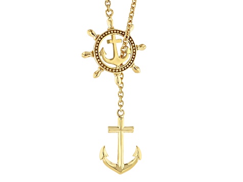 Pre-Owned Nautical Wheel and Anchor 18k Yellow Gold Over Silver Necklace