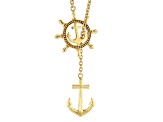 Pre-Owned Nautical Wheel and Anchor 18k Yellow Gold Over Silver Necklace
