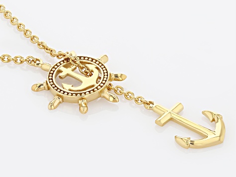 Pre-Owned Nautical Wheel and Anchor 18k Yellow Gold Over Silver Necklace
