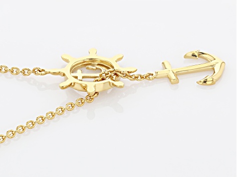 Pre-Owned Nautical Wheel and Anchor 18k Yellow Gold Over Silver Necklace
