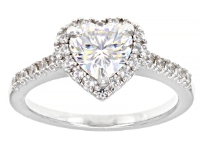Pre-Owned Strontium Titanate and white zircon rhodium over sterling silver heart ring 1.75c