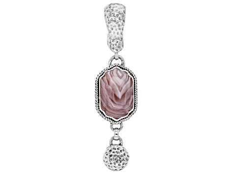 Pre-Owned Banded Apricot Agate Silver Enhancer Pendant