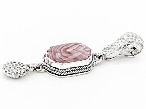 Pre-Owned Banded Apricot Agate Silver Enhancer Pendant