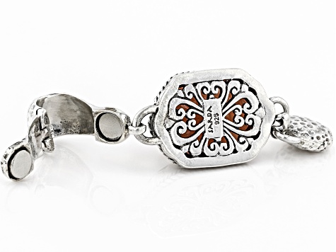 Pre-Owned Banded Apricot Agate Silver Enhancer Pendant