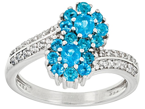 Pre-Owned Blue Neon Apatite Rhodium Over Sterling Silver Ring 0.98ctw