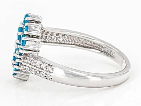 Pre-Owned Blue Neon Apatite Rhodium Over Sterling Silver Ring 0.98ctw