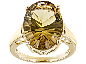 Picture of Pre-Owned Champagne Quartz 18k Yellow Gold Over Sterling Silver Ring 10.65ct