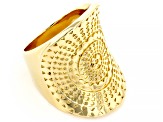 Pre-Owned 18k Yellow Gold Over Bronze Medallion Style Ring