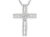 Pre-Owned White Cubic Zirconia Platinum Over Sterling Silver Cross Pendant With Chain 1.10ctw