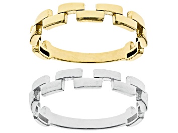 Picture of Pre-Owned Sterling Silver & 18k Yellow Gold Over Sterling Silver Set of 2 Band Rings