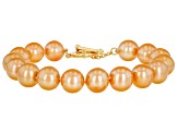 Pre-Owned Peach Cultured Freshwater Pearl & Champagne Diamond 18k Yellow Gold Over Silver Bracelet 0